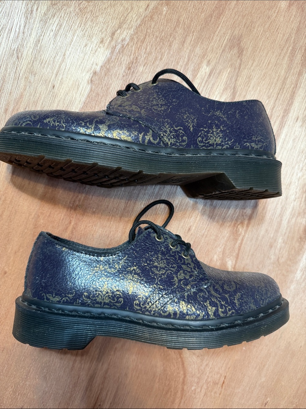 Dr Martens Lace Up Oxford Baroque Blue/Gold Crinkle Leather Shoe size 6 - Picture 8 of 9